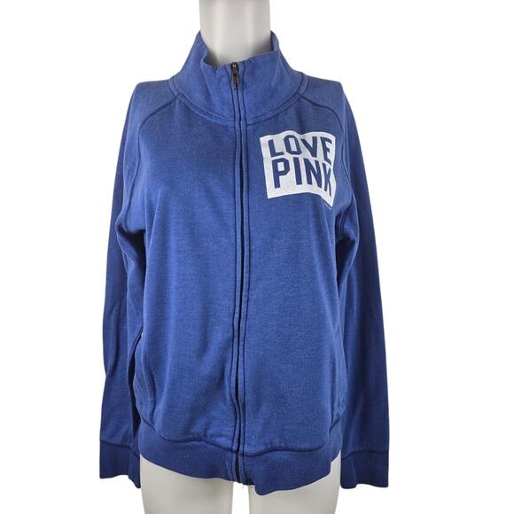 Victoria Secret Pink Blue Pockets Athletic Atleisure Lightweight Womens Jacket L - Picture 1 of 5